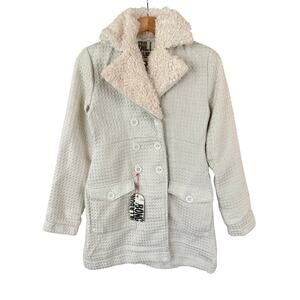 NWT Billabong Tweed Pea Coat Size Small CreamWhite Removable Fur Collar